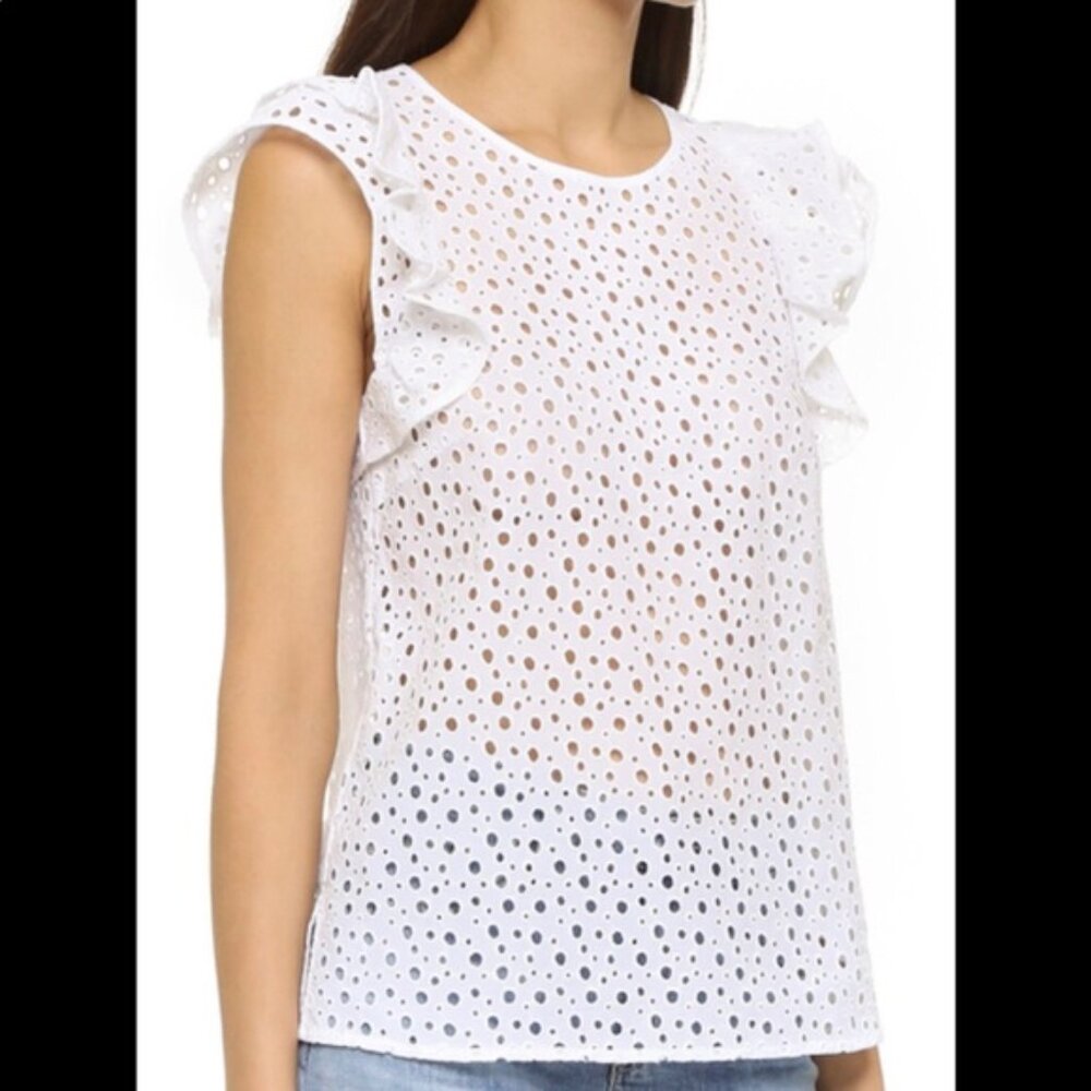 Club Monaco White Ruffle Sleeve Top s